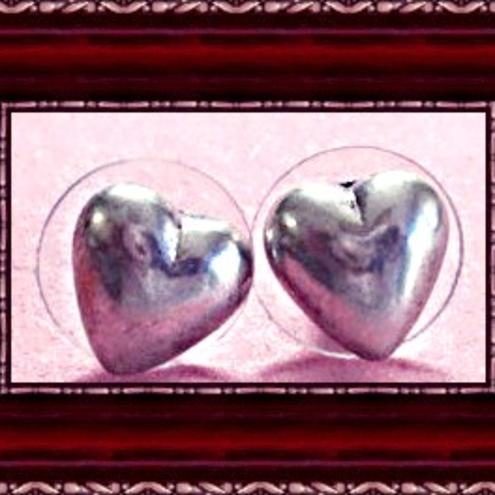 Silver Tone Heart Design Stud Earrings